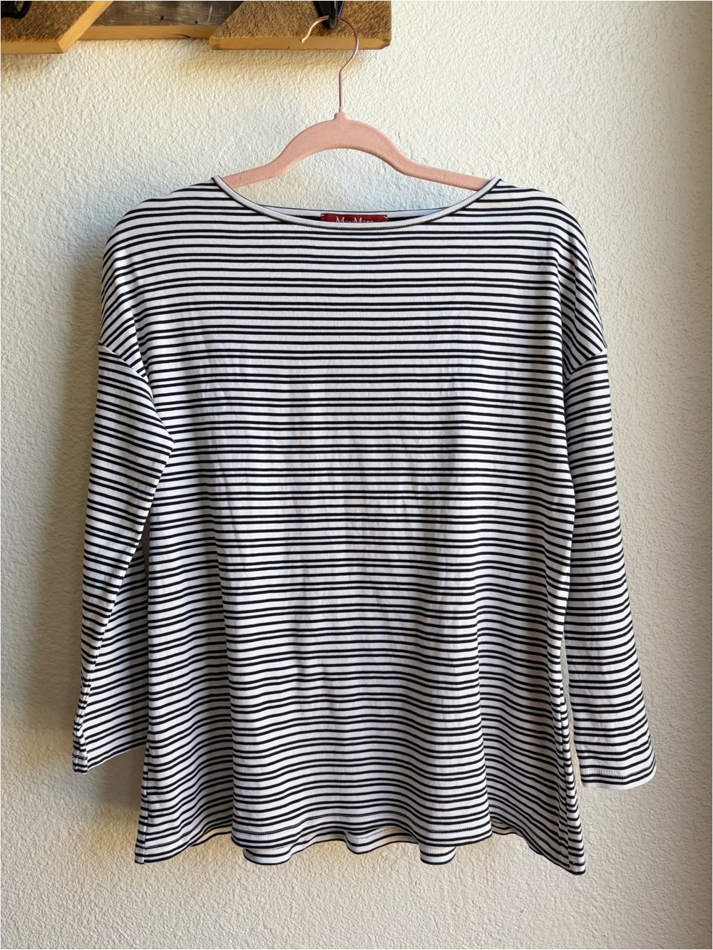 MaxMara Striped Ruffle Back 3/4 Sleeve Tee Medium